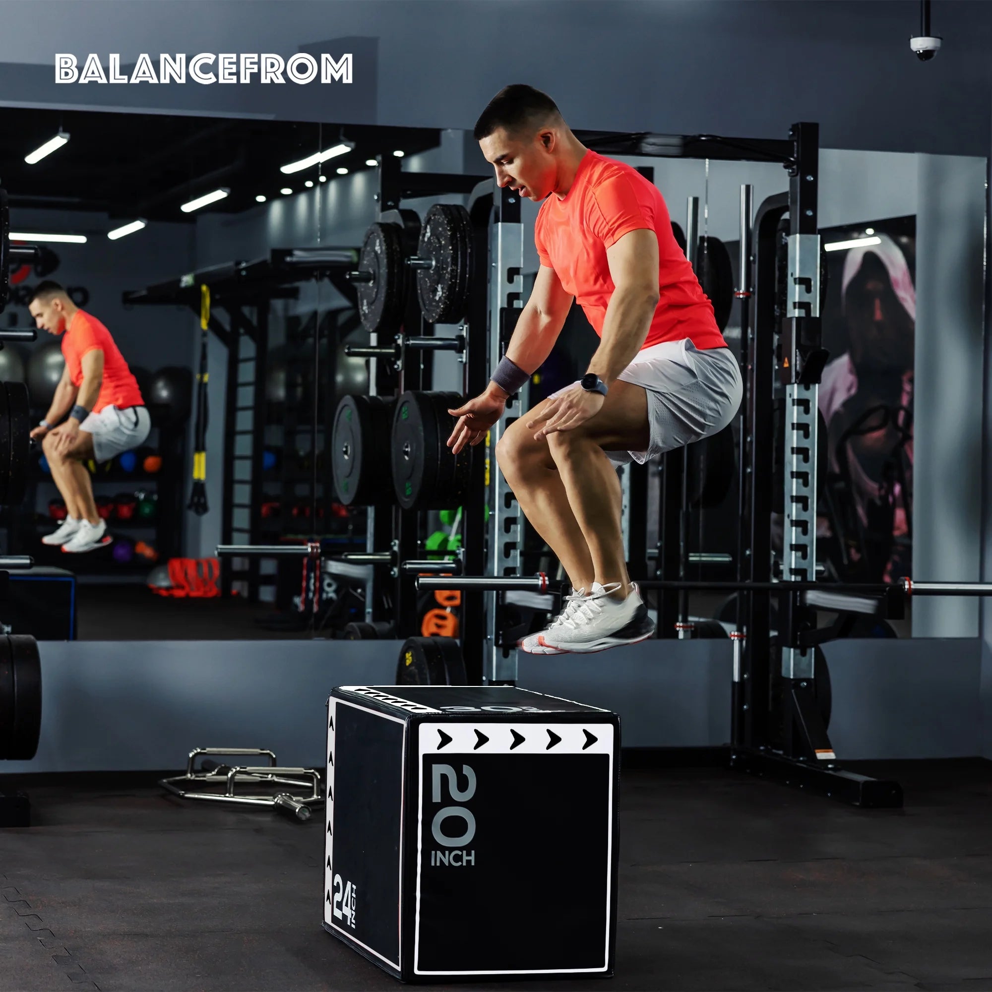 3-In-1 Rotatable Plyometric Jump Box, Jumping Exercise Trainer with anti Slip Surface & High Density Foam, Fitness Training, Easy to Clean, 20" × 24" × 30", 16LBS, Black/White