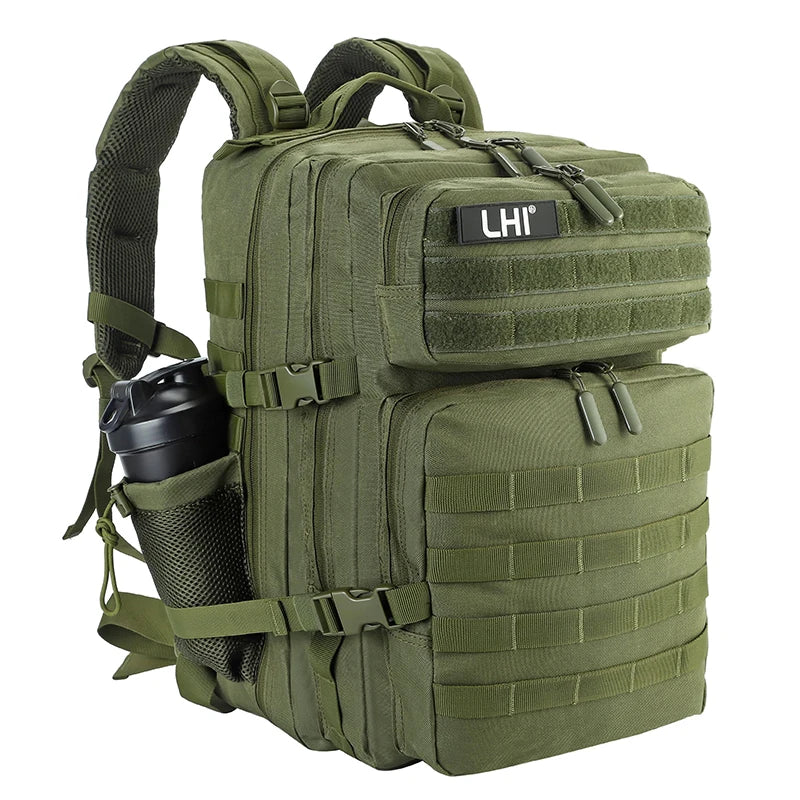 45L Tactical Backpack for Men and Women Large Athlete Gym Bag Outdoor Sports Hiking Survival Rucksack with Bottle Holder