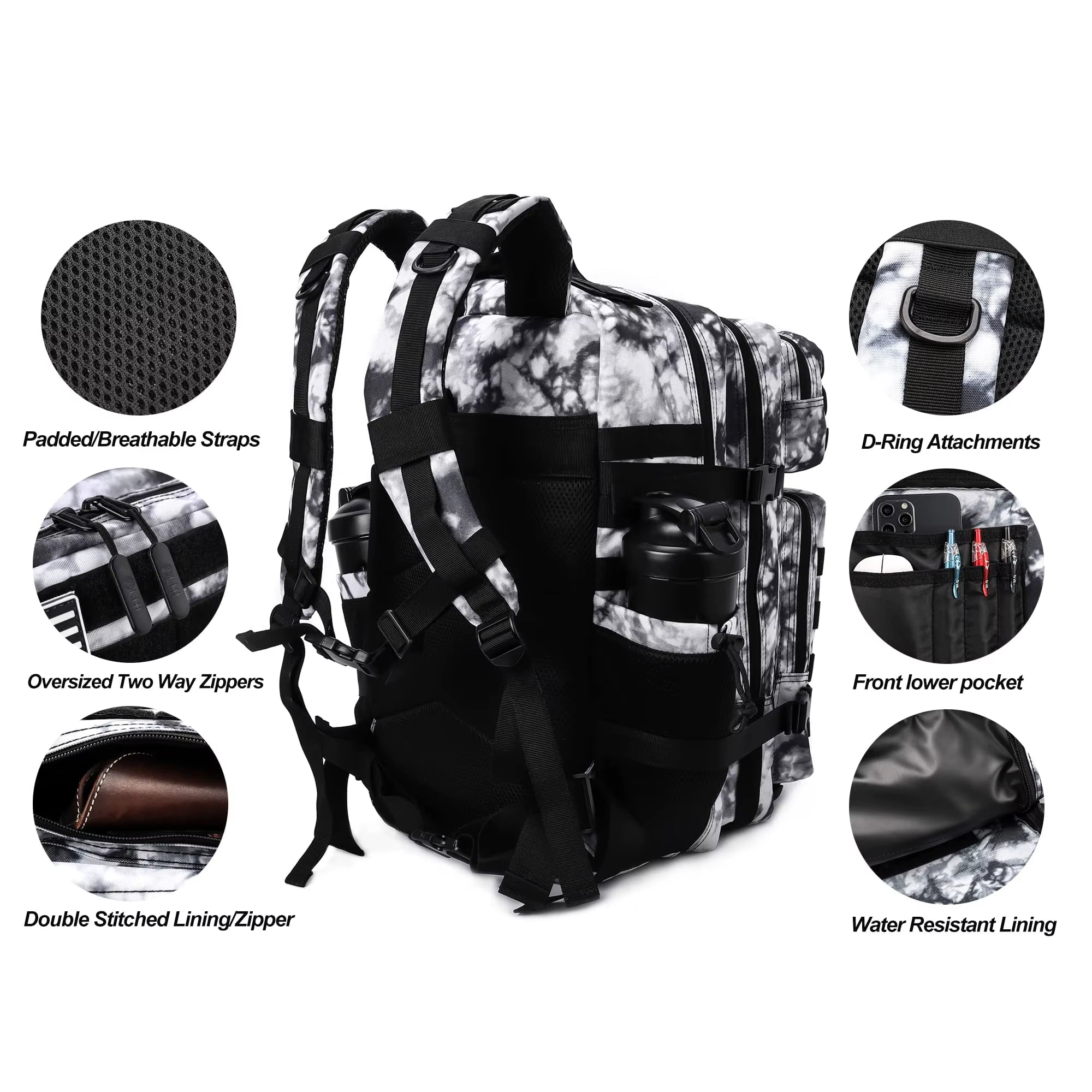 45L Tactical Backpack for Men and Women Large Athlete Gym Bag Outdoor Sports Hiking Survival Rucksack with Bottle Holder