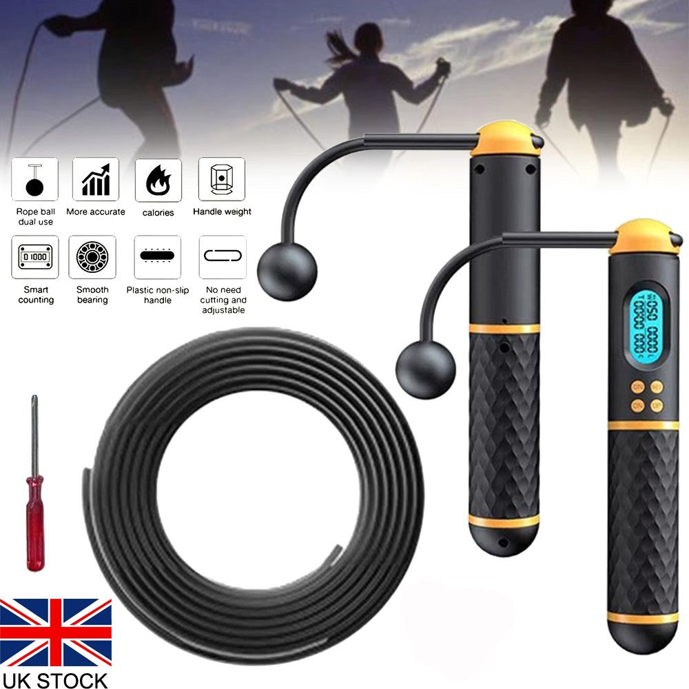 Cordless Jump Rope Digital Skipping Rope Smart Counter Fitness Jump Workout UK