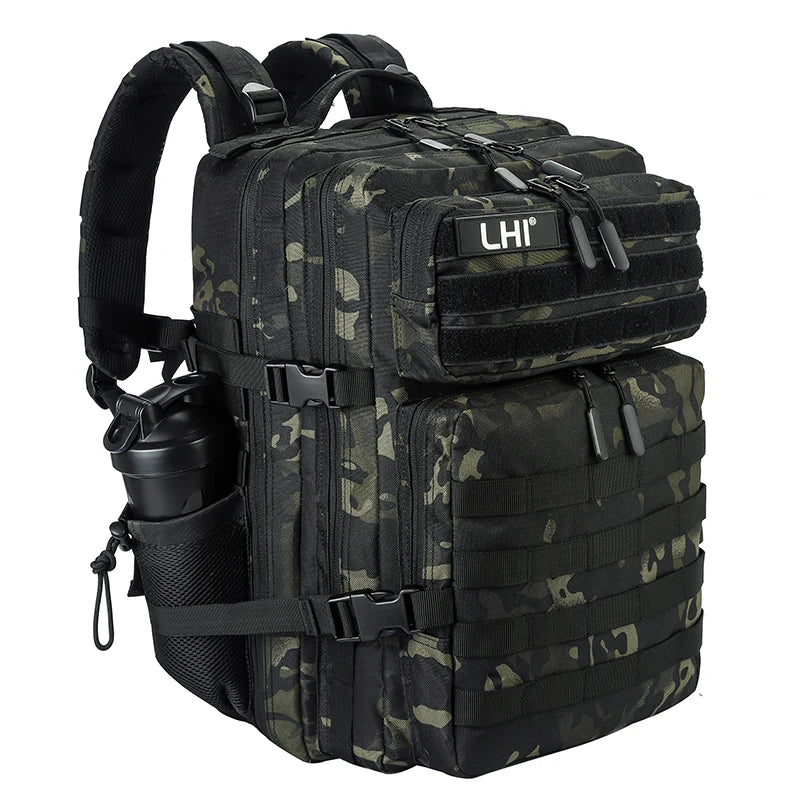 45L Tactical Backpack for Men and Women Large Athlete Gym Bag Outdoor Sports Hiking Survival Rucksack with Bottle Holder