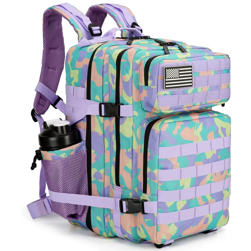 45L Tactical Backpack for Men and Women Large Athlete Gym Bag Outdoor Sports Hiking Survival Rucksack with Bottle Holder