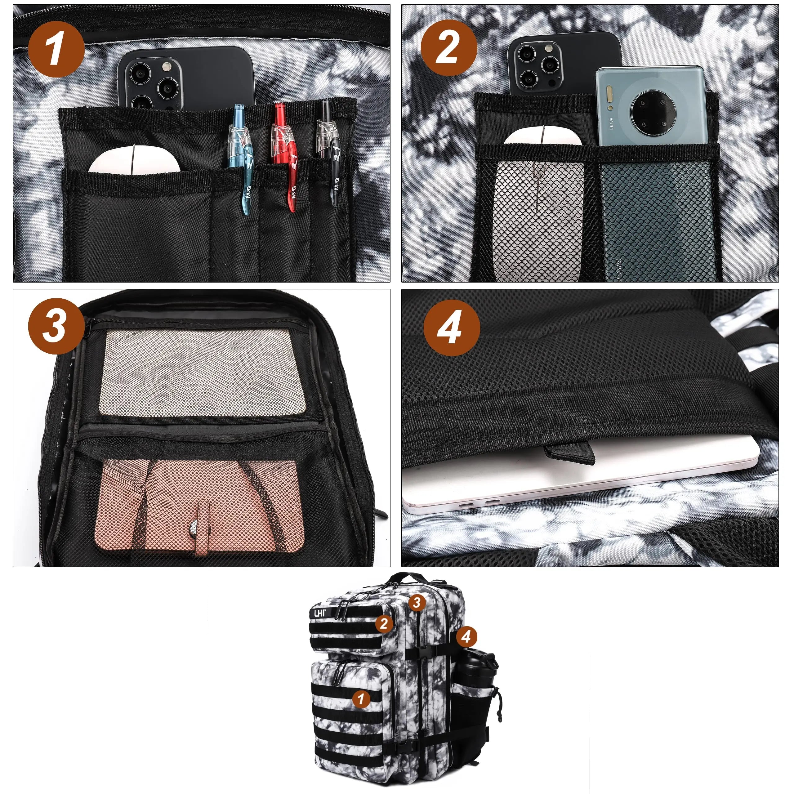 45L Tactical Backpack for Men and Women Large Athlete Gym Bag Outdoor Sports Hiking Survival Rucksack with Bottle Holder