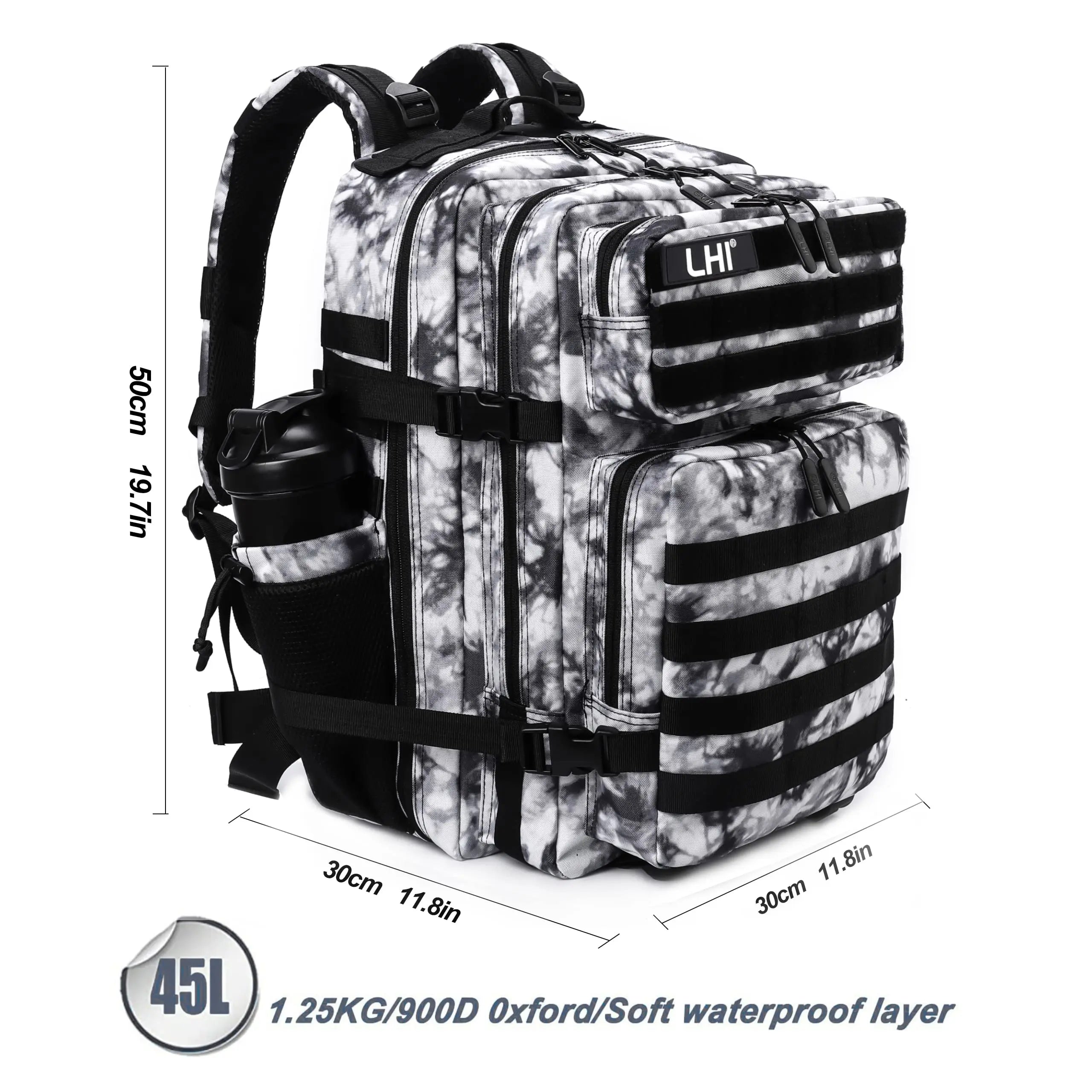 45L Tactical Backpack for Men and Women Large Athlete Gym Bag Outdoor Sports Hiking Survival Rucksack with Bottle Holder