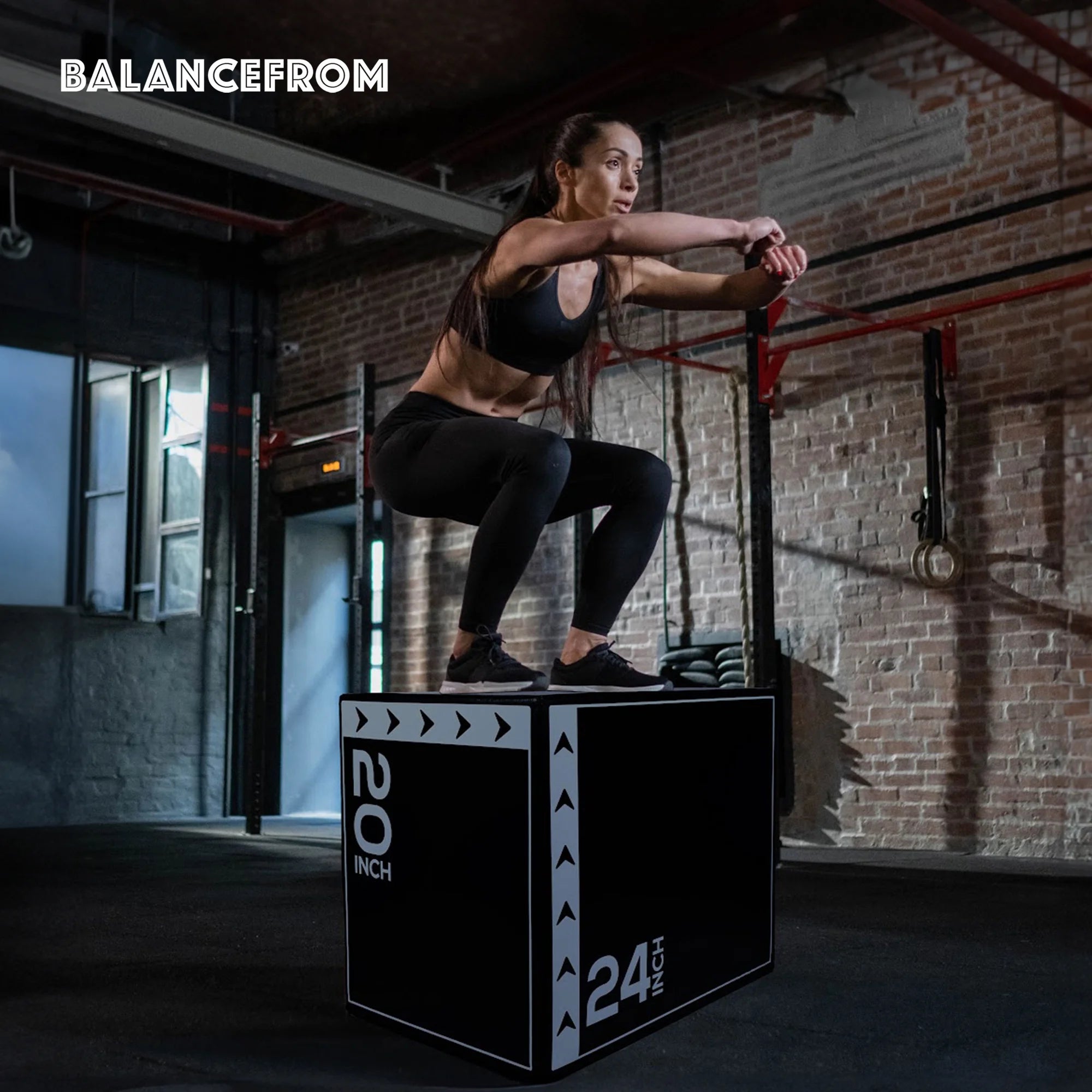 3-In-1 Rotatable Plyometric Jump Box, Jumping Exercise Trainer with anti Slip Surface & High Density Foam, Fitness Training, Easy to Clean, 20" × 24" × 30", 16LBS, Black/White