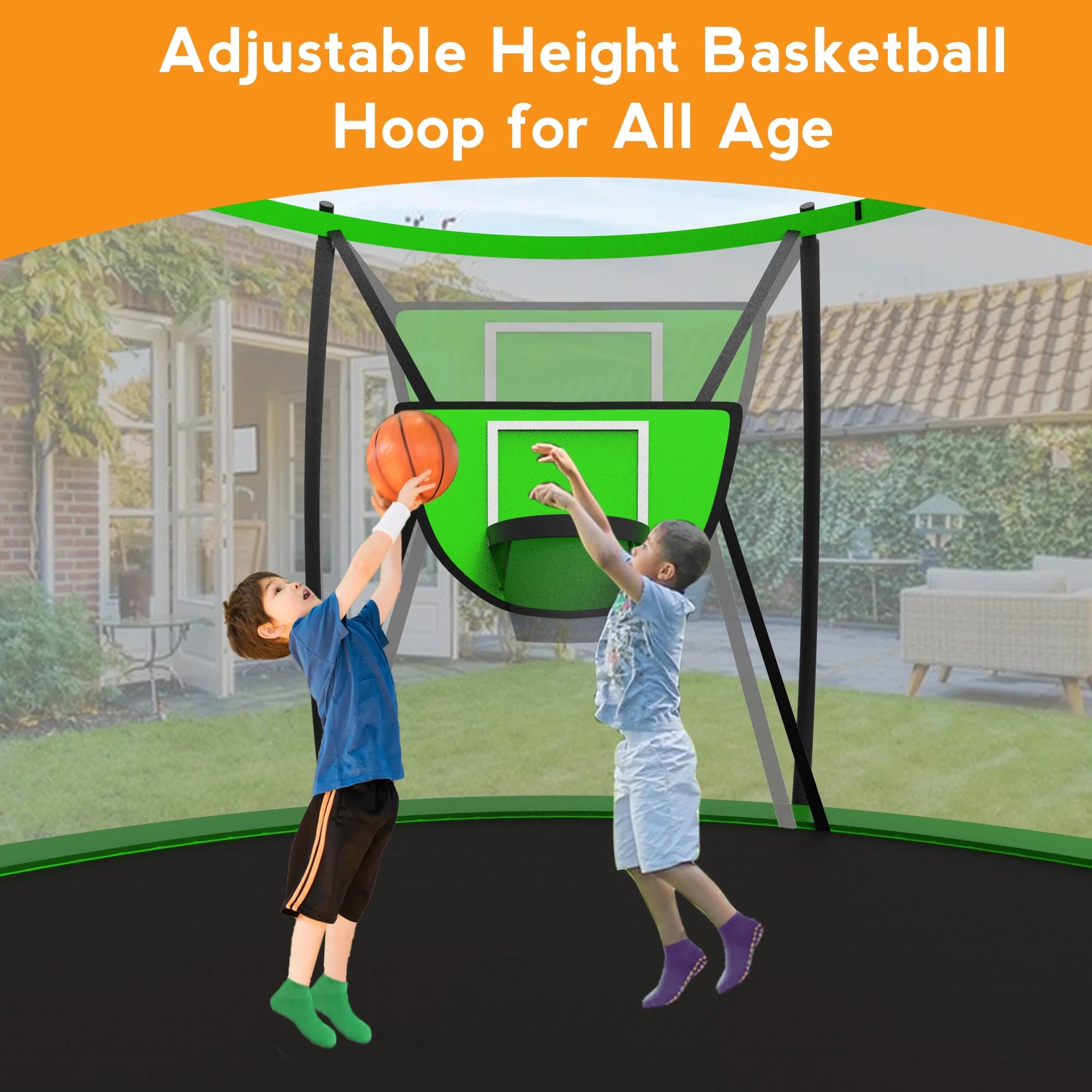 10FT Trampoline with Basketball Hoop, 1000LBS Heavy Duty Trampoline for Adults Capacity for 3-4 Kids, No Gap Design Backyard Trampoline with Enclosure Net, Ladder, a Ball, Green