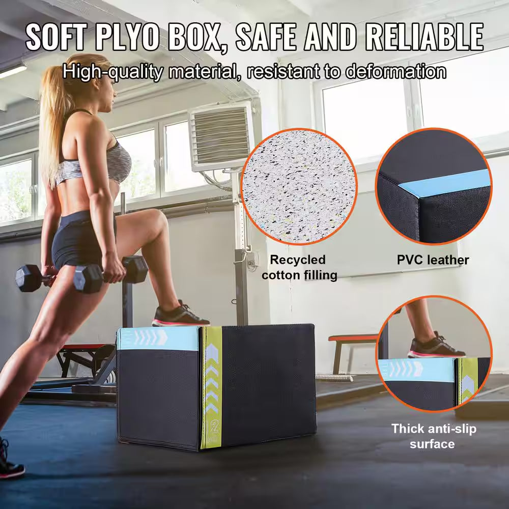 3 In. 1 Plyometric Jump Box 16/14/12 In. Cotton Plyo Box Platform and Jumping Agility Box Anti-Slip Fitness Exercise Box