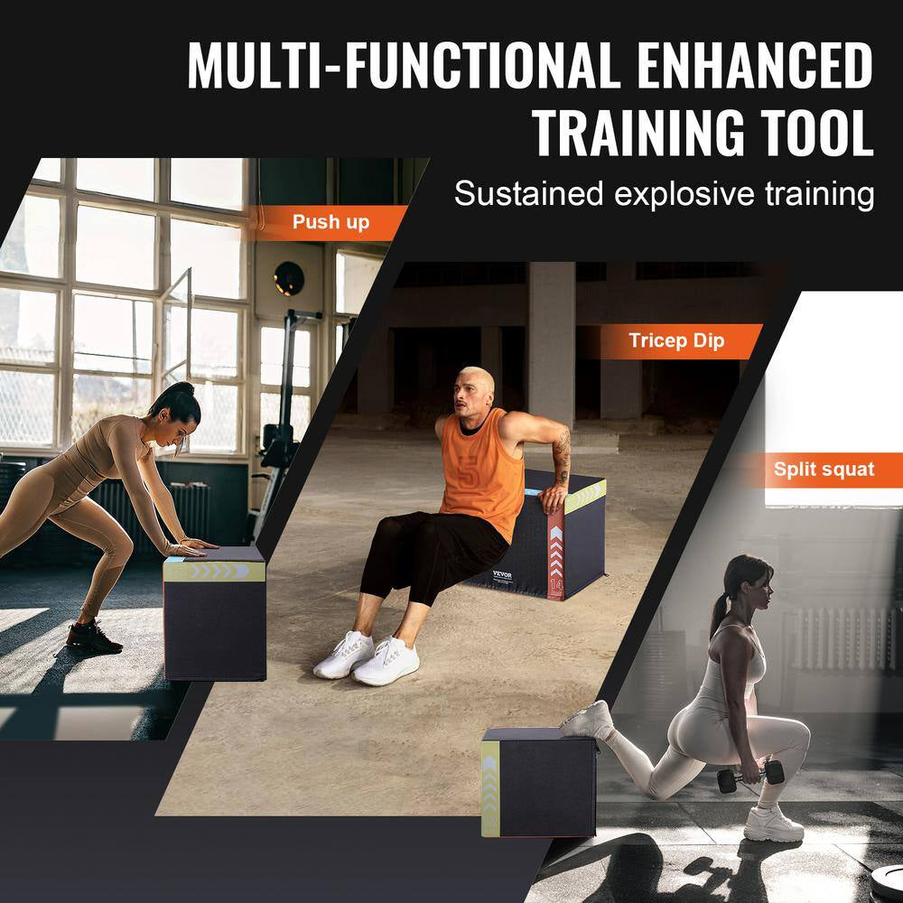 3 In. 1 Plyometric Jump Box 16/14/12 In. Cotton Plyo Box Platform and Jumping Agility Box Anti-Slip Fitness Exercise Box