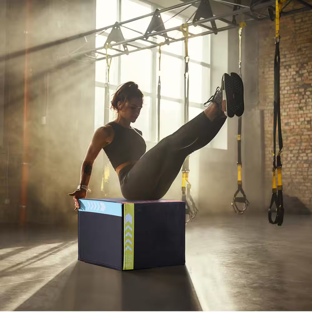 3 In. 1 Plyometric Jump Box 16/14/12 In. Cotton Plyo Box Platform and Jumping Agility Box Anti-Slip Fitness Exercise Box