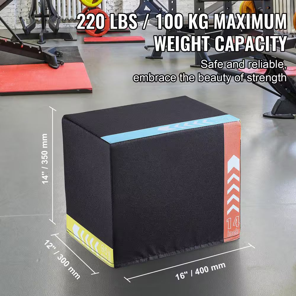 3 In. 1 Plyometric Jump Box 16/14/12 In. Cotton Plyo Box Platform and Jumping Agility Box Anti-Slip Fitness Exercise Box