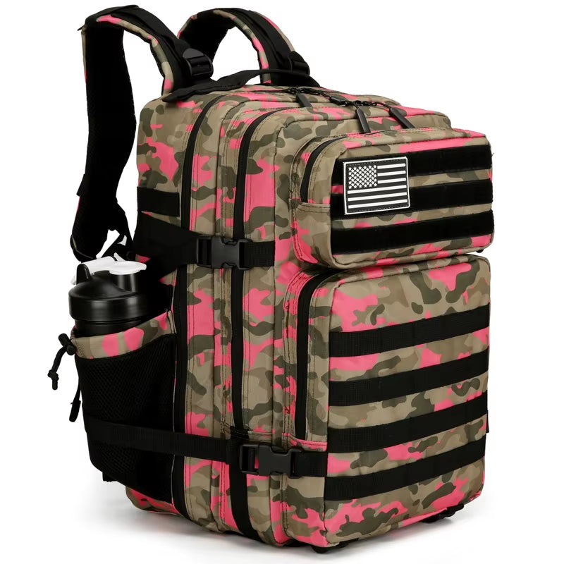 45L Tactical Backpack for Men and Women Large Athlete Gym Bag Outdoor Sports Hiking Survival Rucksack with Bottle Holder