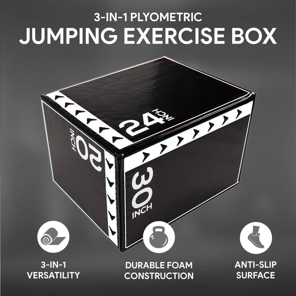 3-In-1 Rotatable Plyometric Jump Box, Jumping Exercise Trainer with anti Slip Surface & High Density Foam, Fitness Training, Easy to Clean, 20" × 24" × 30", 16LBS, Black/White
